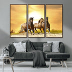 Wild Horses Wall Art Canvas Print, Framed Galloping Herd