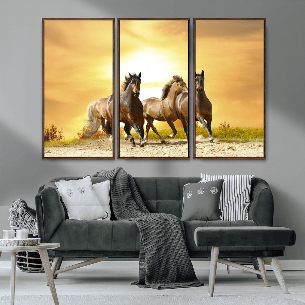 Wild Horses Wall Art Canvas Print, Framed Galloping Herd