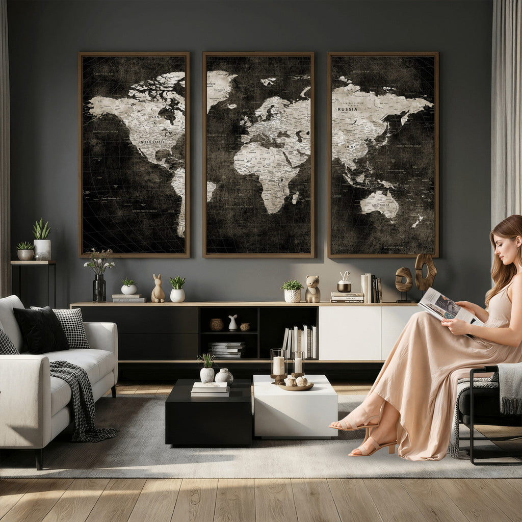 Vintage World Map Wall Art Canvas Print | Framed Large Map Wall Art