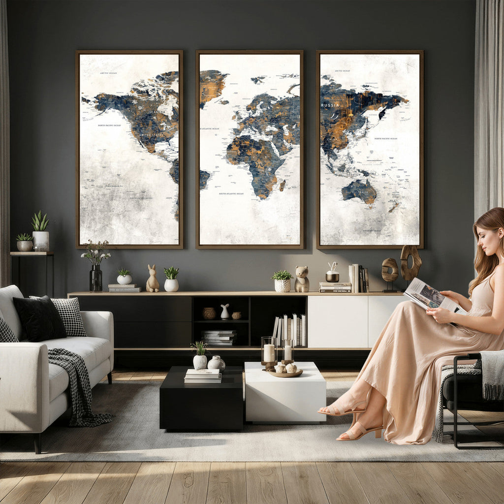 World Map Wall Art Canvas Print for Office Wall Decor