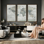 Neutral Vintage World Map Canvas Wall Art Print, Classic Map Artwork