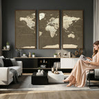 Vintage World Map Canvas Print | Framed Travel Map Wall Art for Couples