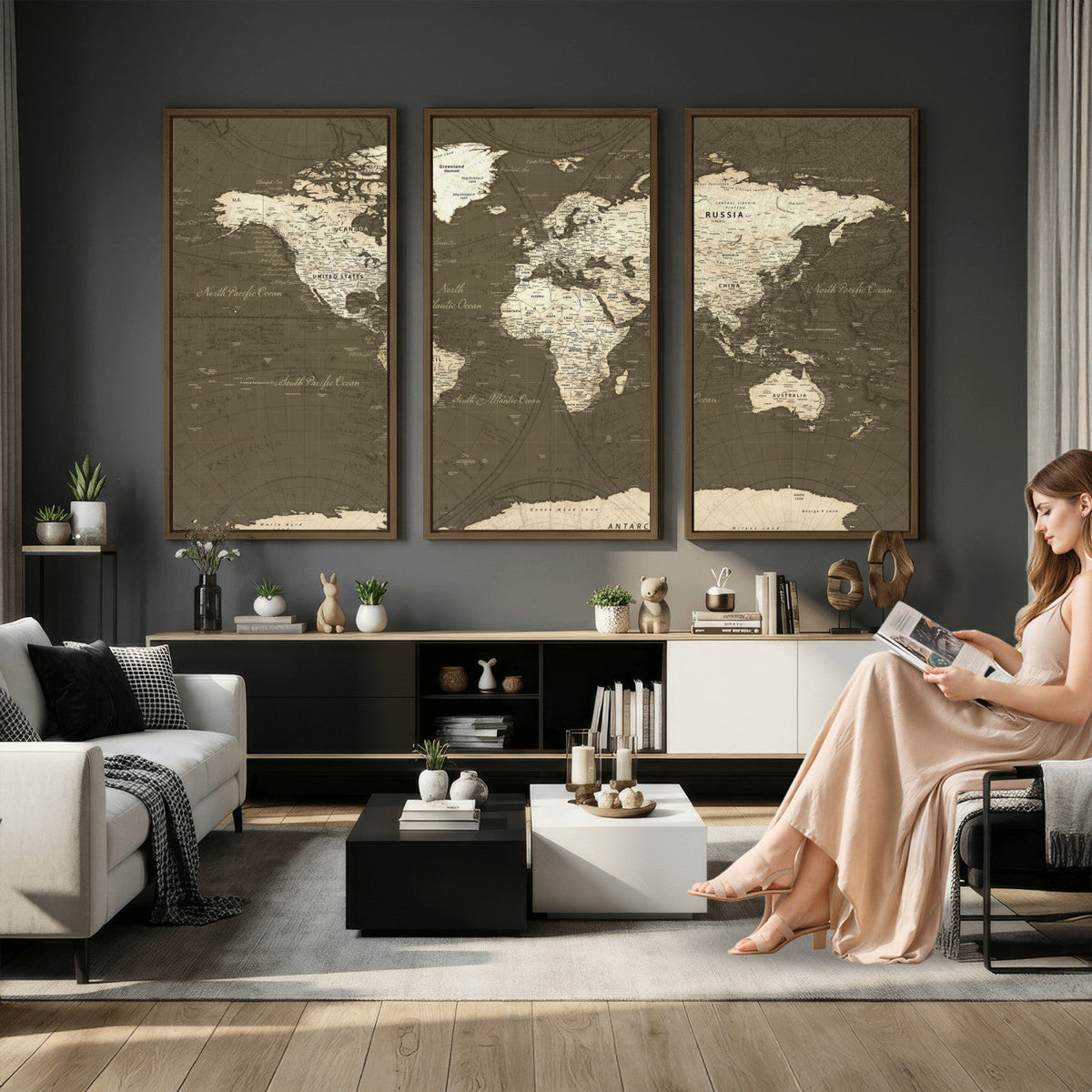 Vintage World Map Canvas Print | Framed Travel Map Wall Art for Couples
