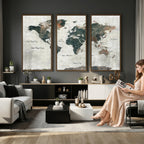 World Map Canvas Print | Framed Travel Map Wall Art for Couples