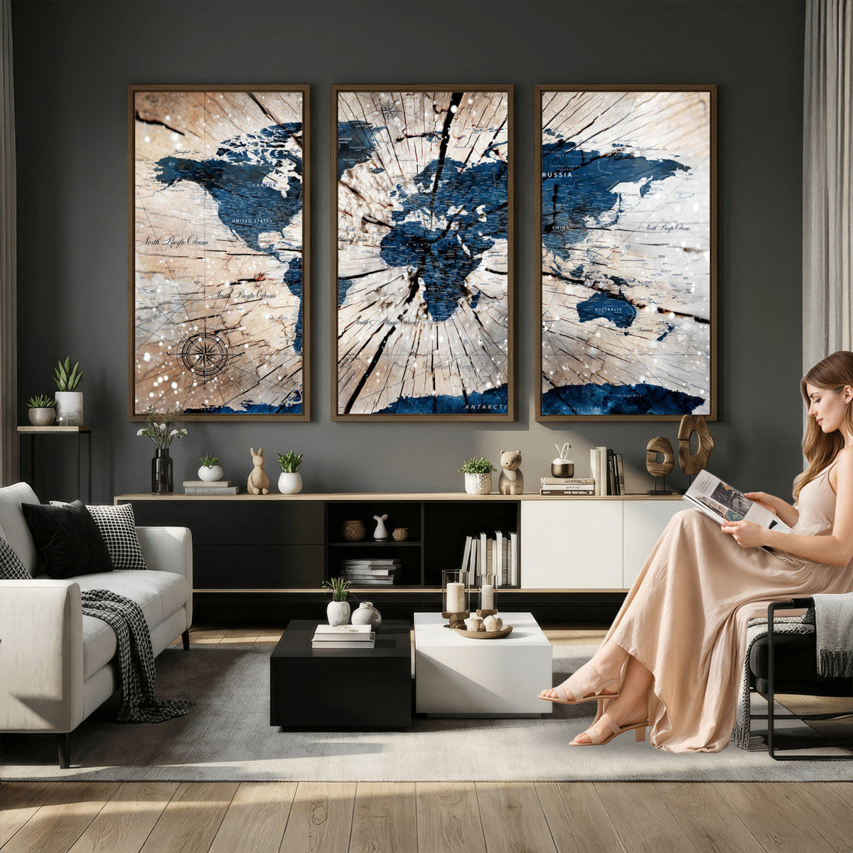 Rustic World Map Canvas Print | Framed Wall Art for Couples
