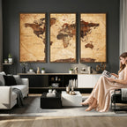 Modern Red and Gray World Map Canvas Print | Framed Wall Art