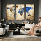 World Map Canvas Print | Colorful Abstract Travel Map, Framed Wall Art