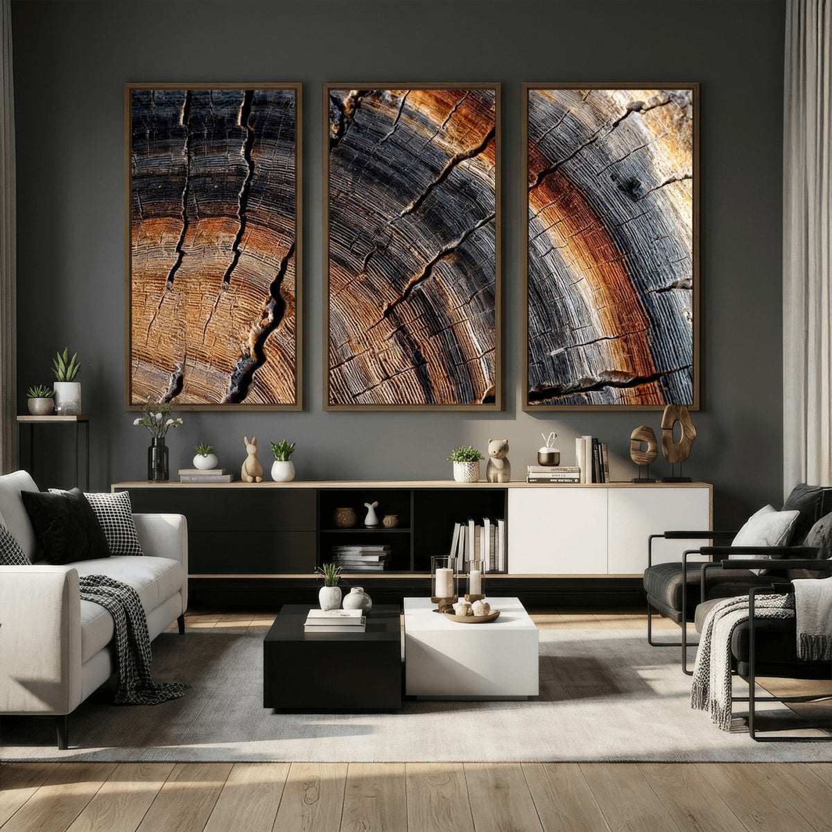Abstract Tree Ring Wall Art Print, Natural Rustic Wood Grain Canvas
