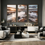 Rocky Coast Ocean Sunset Wall Art Canvas Print, Dramatic Seascape Nature Decor