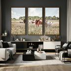 Texas Longhorn Cattle Wall Art Canvas Print, Western Ranch Landscape Decor