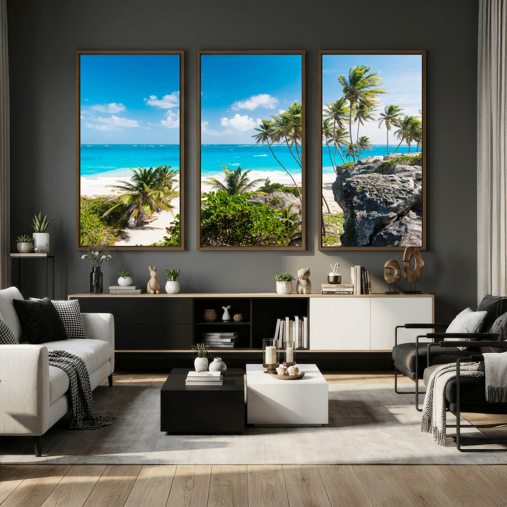 Tropical Beach Wall Art Canvas Print, Palm Tree Ocean Landscape Photography
