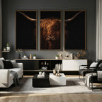 Highland Cow Wall Art Canvas Print | Moody Dark Rustic Farmhouse Portrait