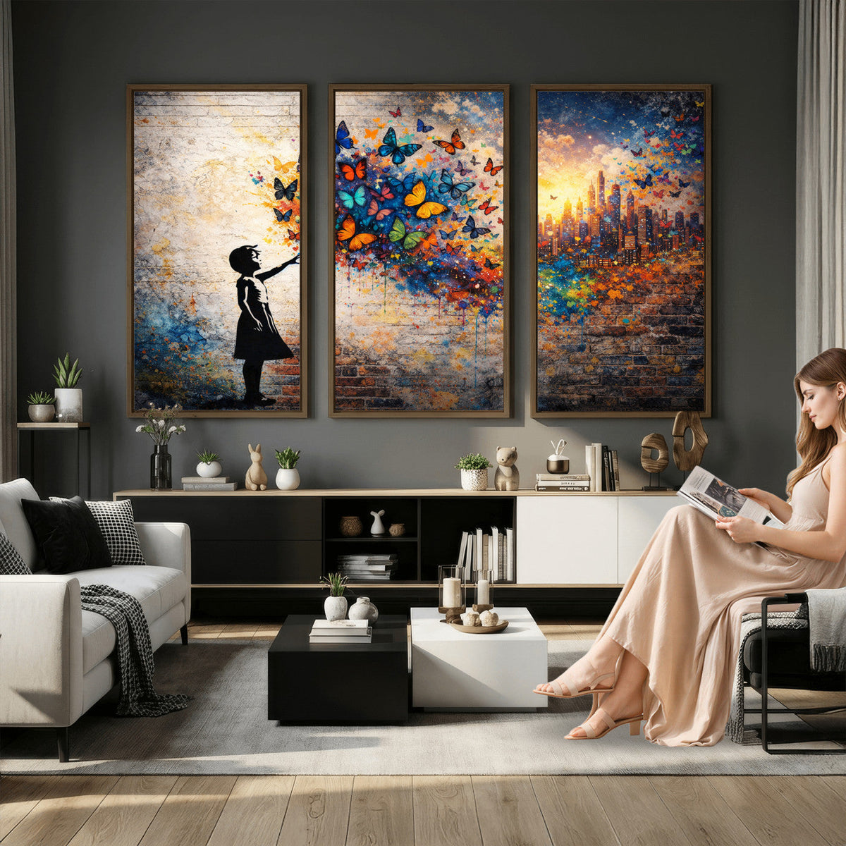 Banksy Girl Wall Art Canvas Print for Living Room Decor