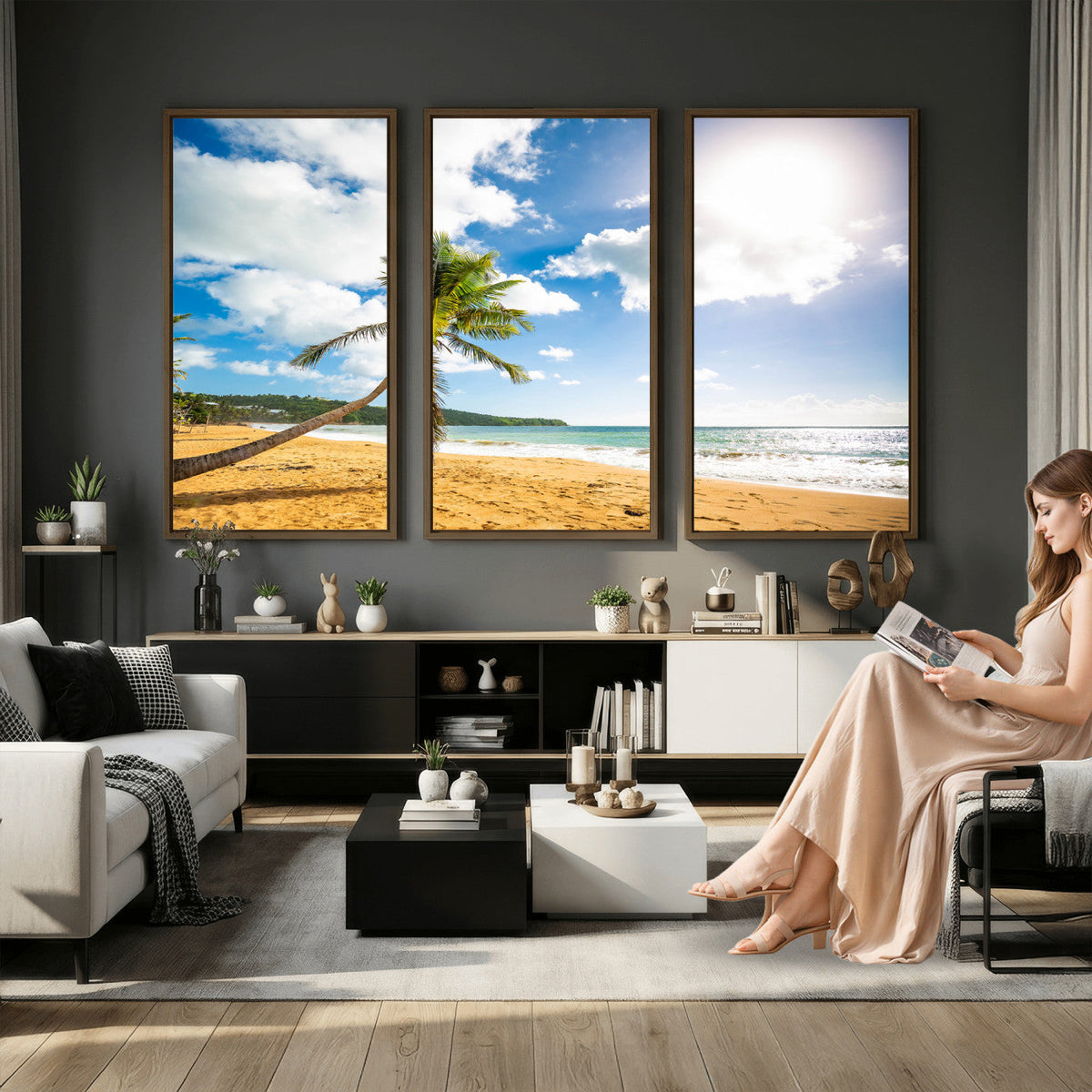 Tropical Beach Canvas Wall Art, Palm Tree Ocean Photo Print, Coastal Living Room Decor