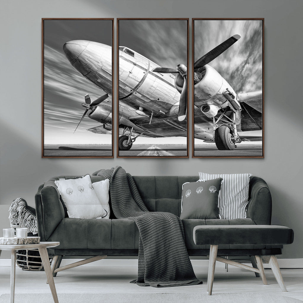 Vintage Airplane on Runway Canvas Print