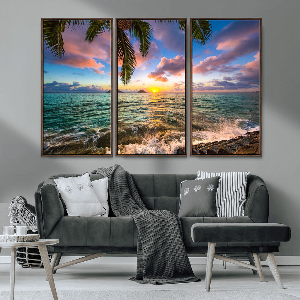 Framed Tropical Sunset Art Canvas Print