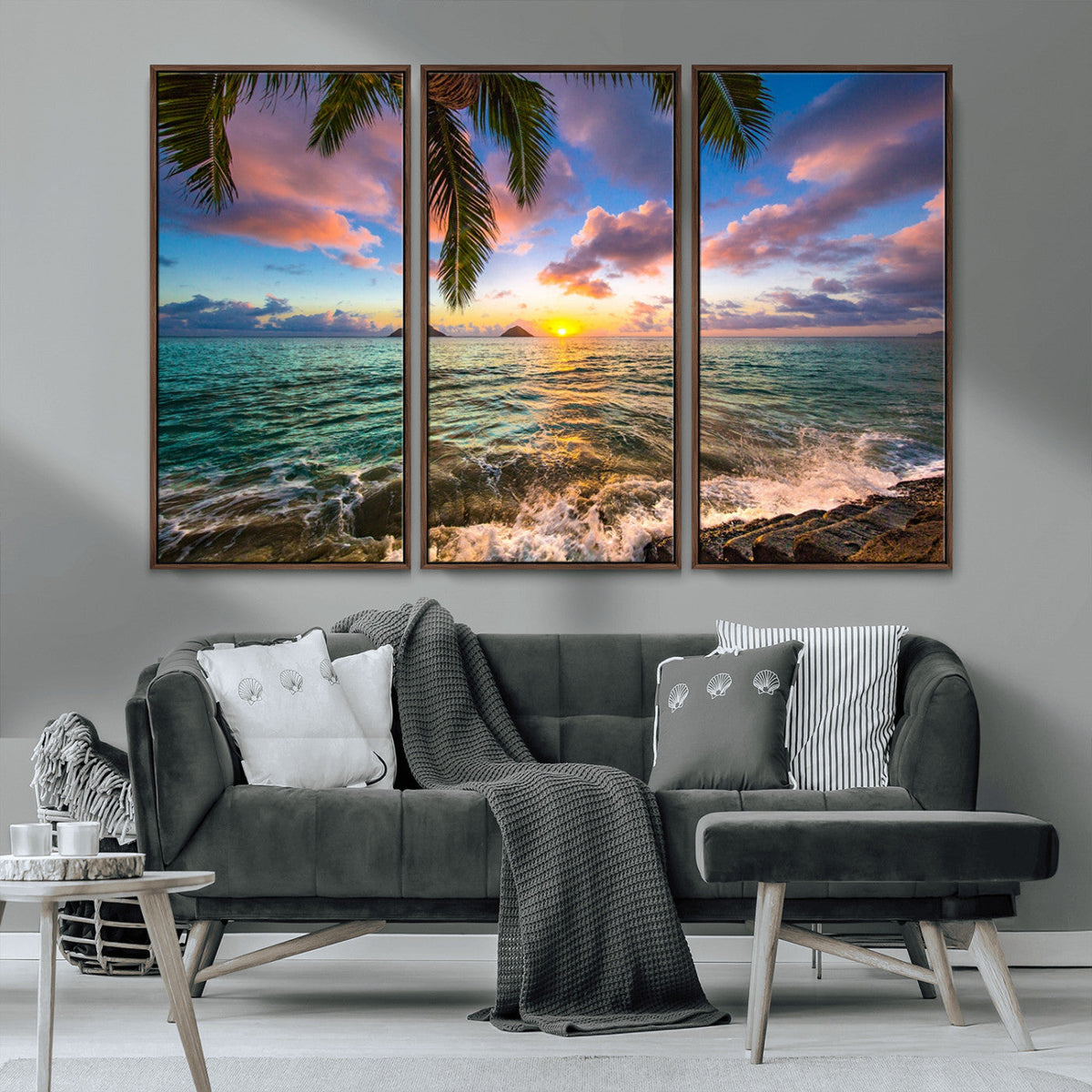 Framed Tropical Sunset Art Canvas Print