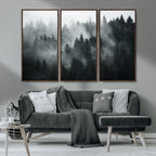 Foggy Forest Wall Art Canvas Print | 3 Panel Large Misty Landscape