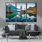 Crystal Clear Lake Wall Art | Mountains Wall Art Canvas | 3 Panel Landscape