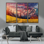 Mountain and Daylight Red Sunset Wall Art Canvas Print