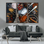 Spices and Seasonings Canvas Wall Art | Colorful Triptych Kitchen Decor