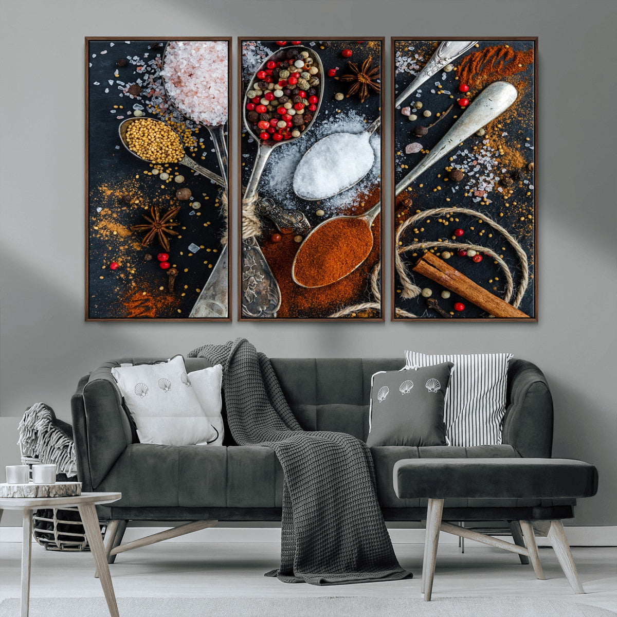 Spices and Seasonings Canvas Wall Art | Colorful Triptych Kitchen Decor