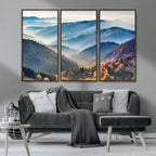 Misty Mountain Sunrise Triptych Canvas Print | Autumn Landscape Wall Art