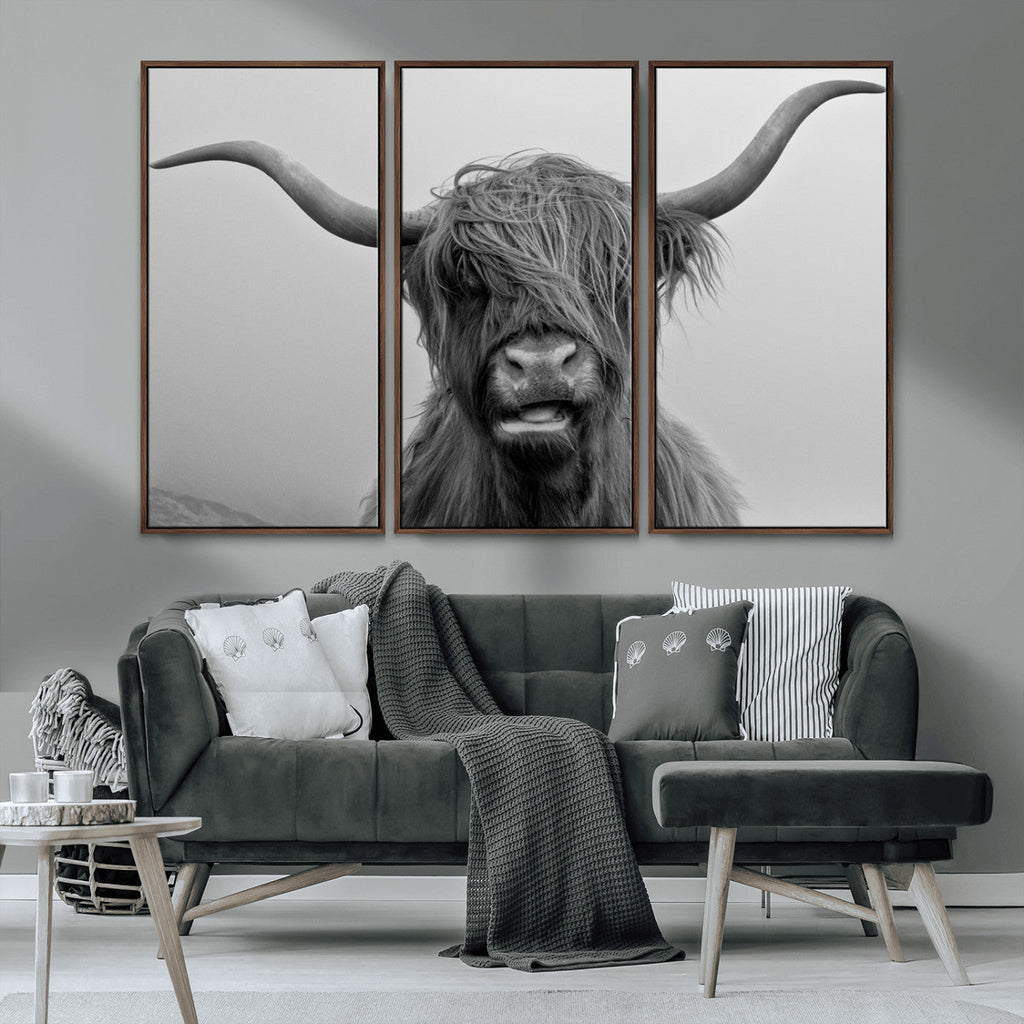 Texas Cow Wall Art Canvas, Texas Longhorn Cattle Canvas Print