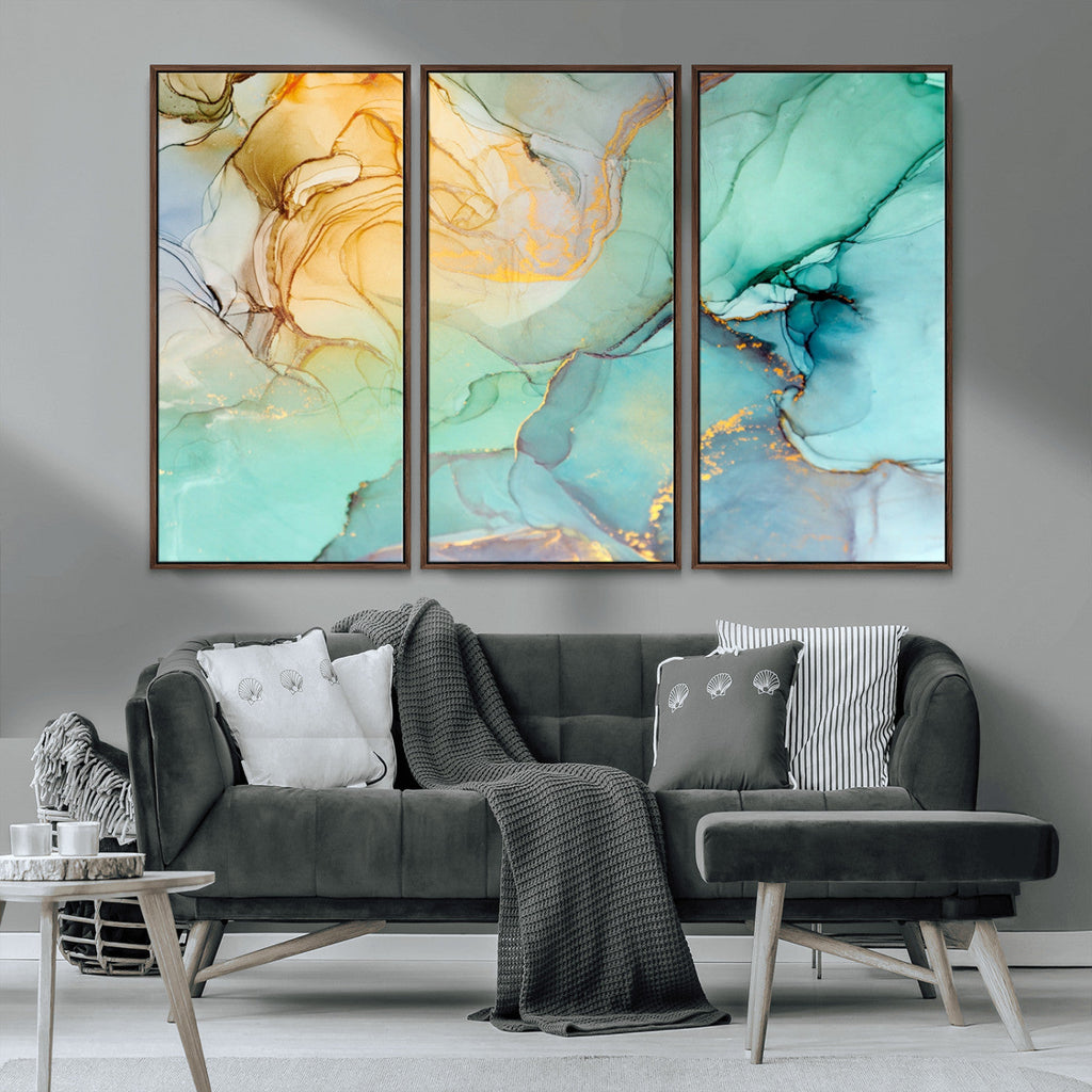 Green Marble Fluid Effect Abstract Canvas Wall Art Print