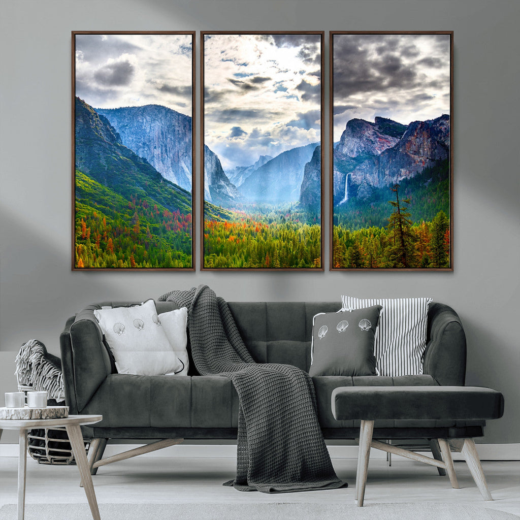 Yosemite Park Half Dome 3 Panel Canvas Print | Large Giclée Landscape Wall Art