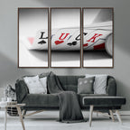 Framed Lucky Poker Cards Canvas | Modern Triptych Wall Art for Game Rooms