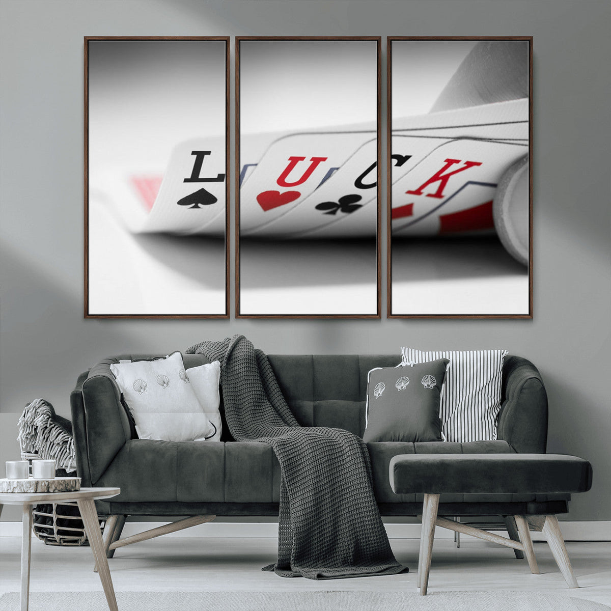 Framed Lucky Poker Cards Canvas | Modern Triptych Wall Art for Game Rooms