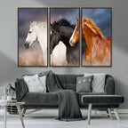 Animal Wall Art Three Horses Farmhouse Art Canvas Print