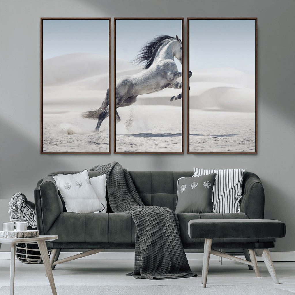 Prancing Horse Desert Large Wall Art Canvas Print, Majestic Horse Animal Artwork