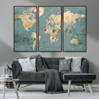 Classic World Map Canvas Print | Framed Vintage Map Wall Art