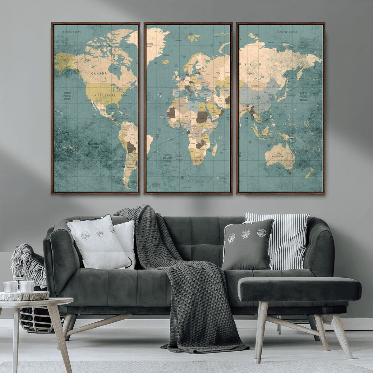 Classic World Map Canvas Print | Framed Vintage Map Wall Art