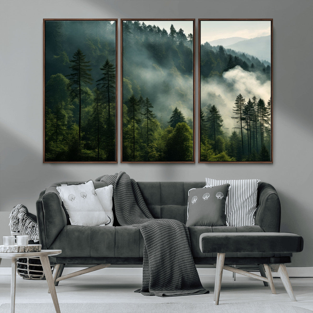Misty Forest Wall Art Premium Canvas Print, Foggy and Serene Atmosphere