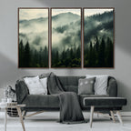 Captivating Misty Forest Wall Art Premium Canvas Print, A Foggy and Serene Atmosphere