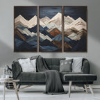 Rustic Mountain Landscape Wall Art Canvas Print, Framed 3D Wooden Effect Mountain Art