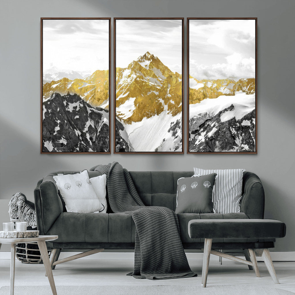 Gold Abstract Mountains Wall Art Print on Canvas, Nature Wall Art Print