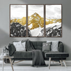 Gold Abstract Mountains Wall Art Print on Canvas, Nature Wall Art Print