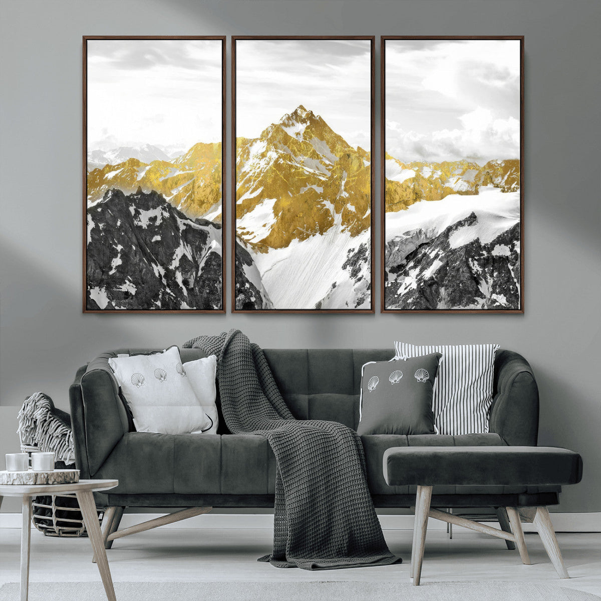 Gold Abstract Mountains Wall Art Print on Canvas, Nature Wall Art Print