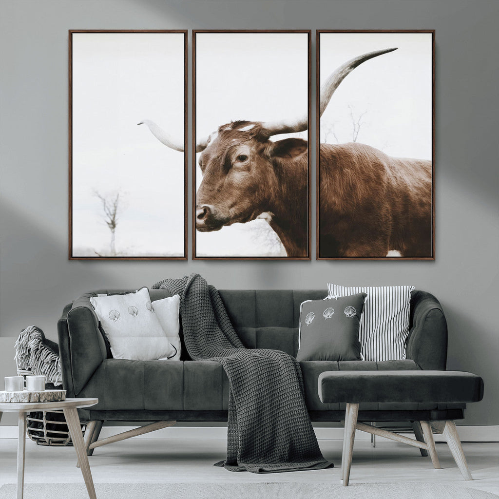 Rustic Bull Wall Art Canvas Print, Modern Longhorn Farmhouse Animal Decor