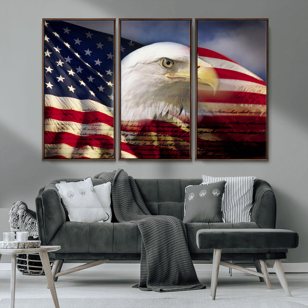 American Flag Eagle Symbol Wall Art Canvas Print, Patriotic American Flag Eagle Wall Art