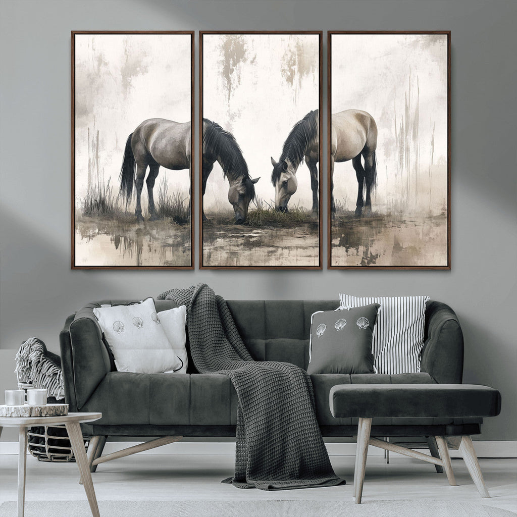 Chinese Ink Style Vintage Horses Wall Art Canvas Print