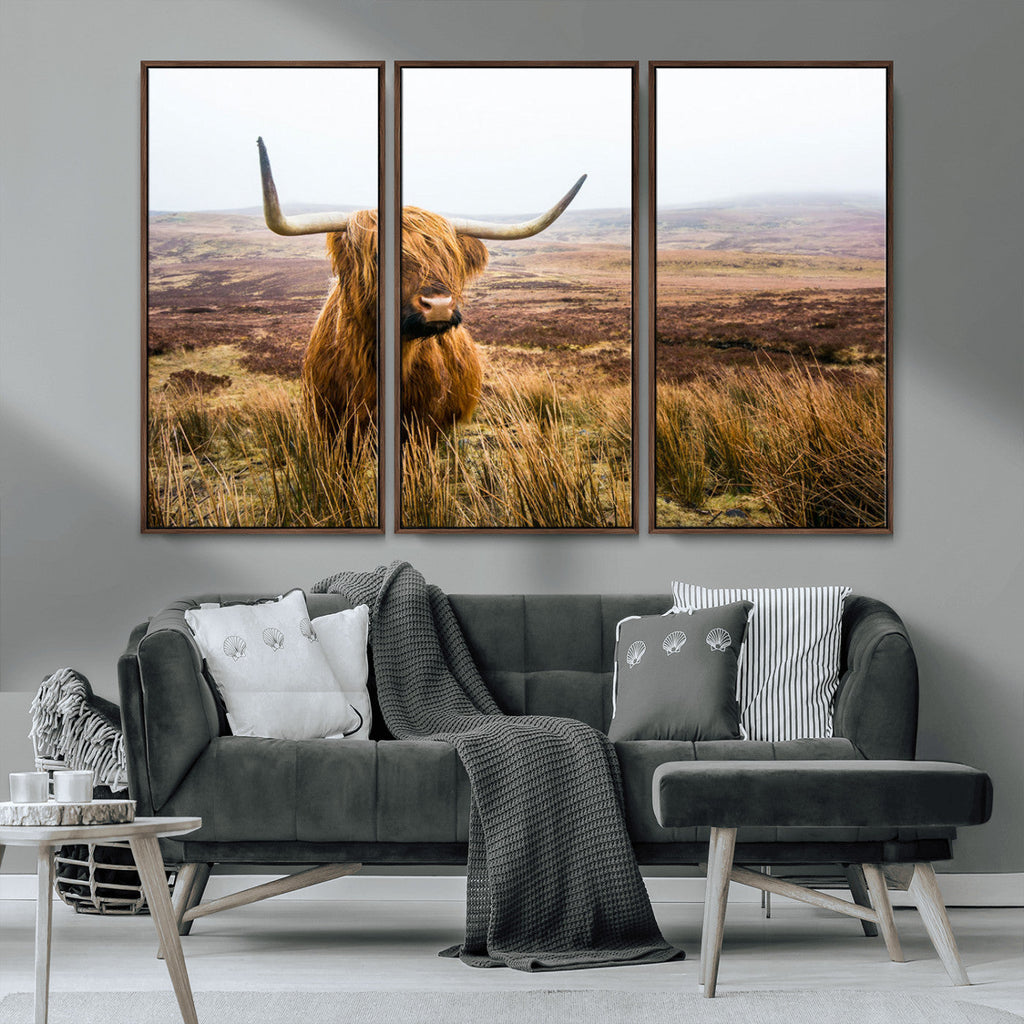 Scottish Highland Cow Canvas Wall Art, Rustic Farmhouse Decor