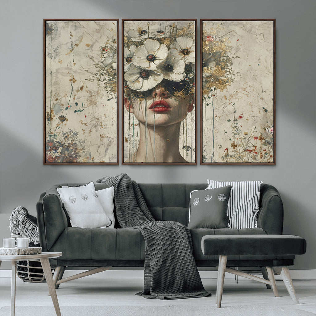 Abstract Floral Women Pastel Wall Art Canvas Print