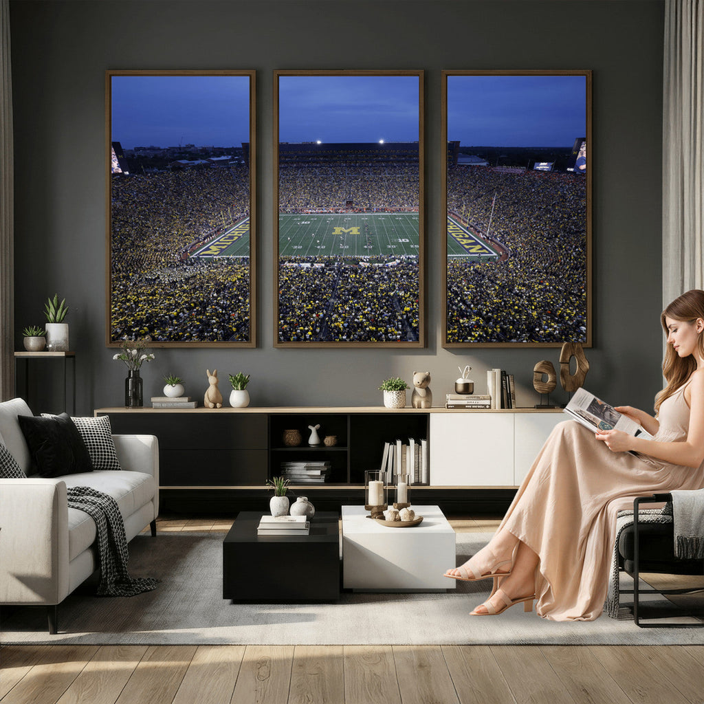 University of Michigan Wolverines Football Team Print, Ann Arbor, Home Bar Wall Decor