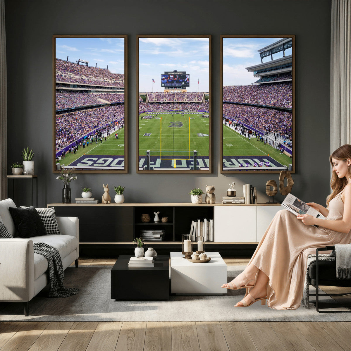 TCU Horned Frogs Football Team Print, Fort Worth Amon G. Carter Stadium, Framed and Ready to Hang