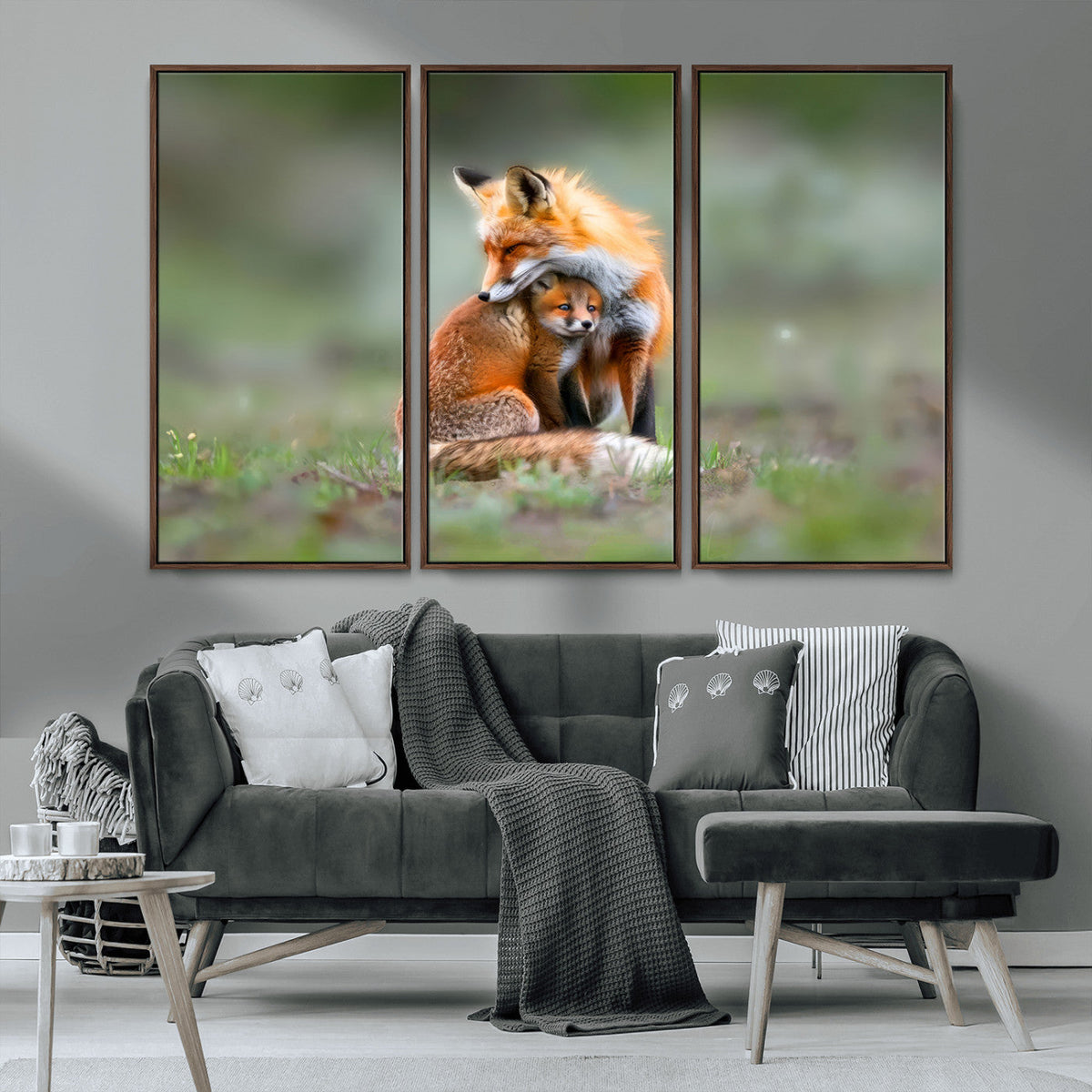 Heartwarming Fox and Baby Cub Wall Art | Canvas Print of Foxes in Nature